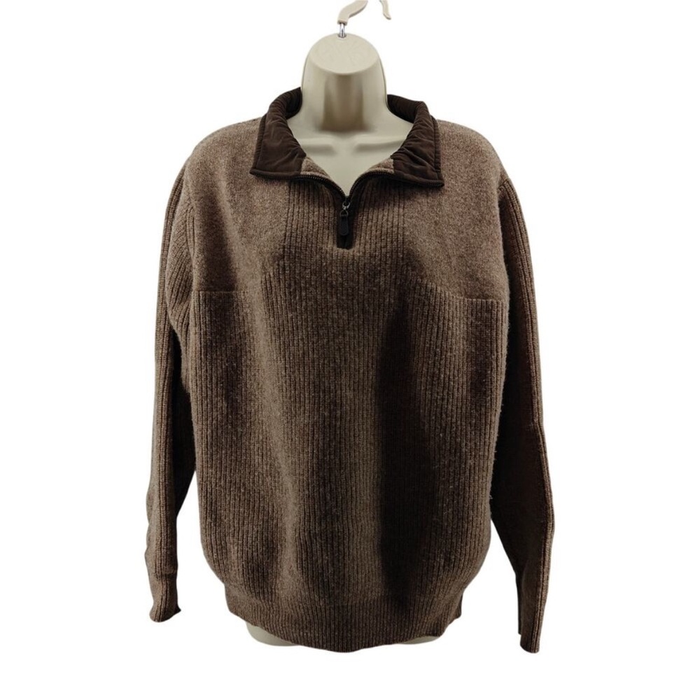 L.L. Bean Men's waterfowl 100% merino lambs wool Brown Zip-Up 1/4 zip Sweater